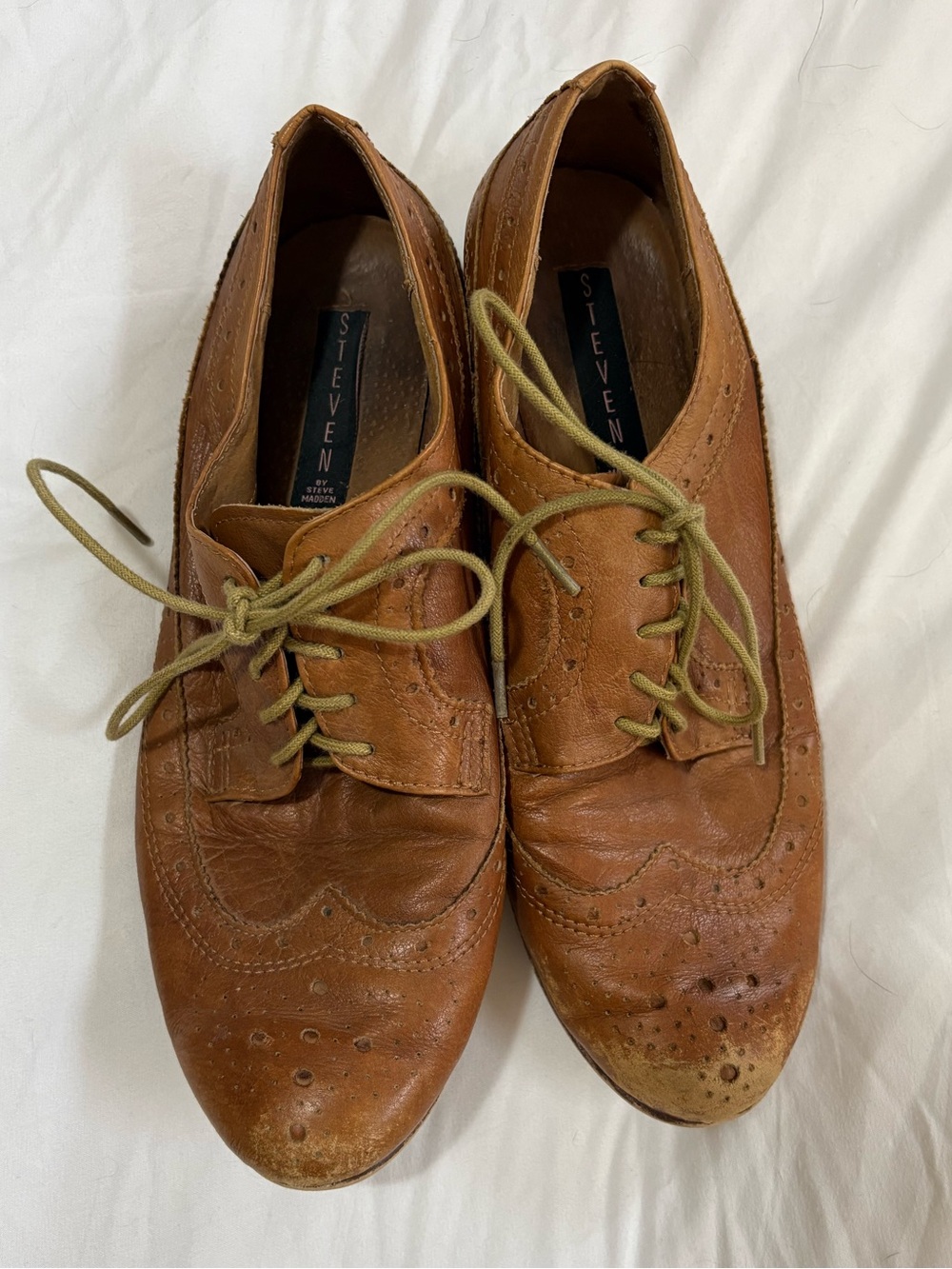 Steven By Steve Madden Tan Leather Wingtip Derby Oxfords